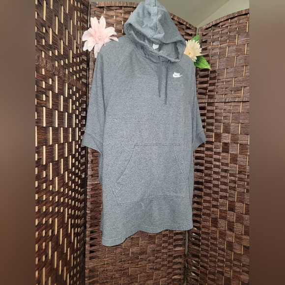 Nike Short Sleeve hoodie Sweatshirt with Pocket Gray Grey Size Small - Picture 5 of 6